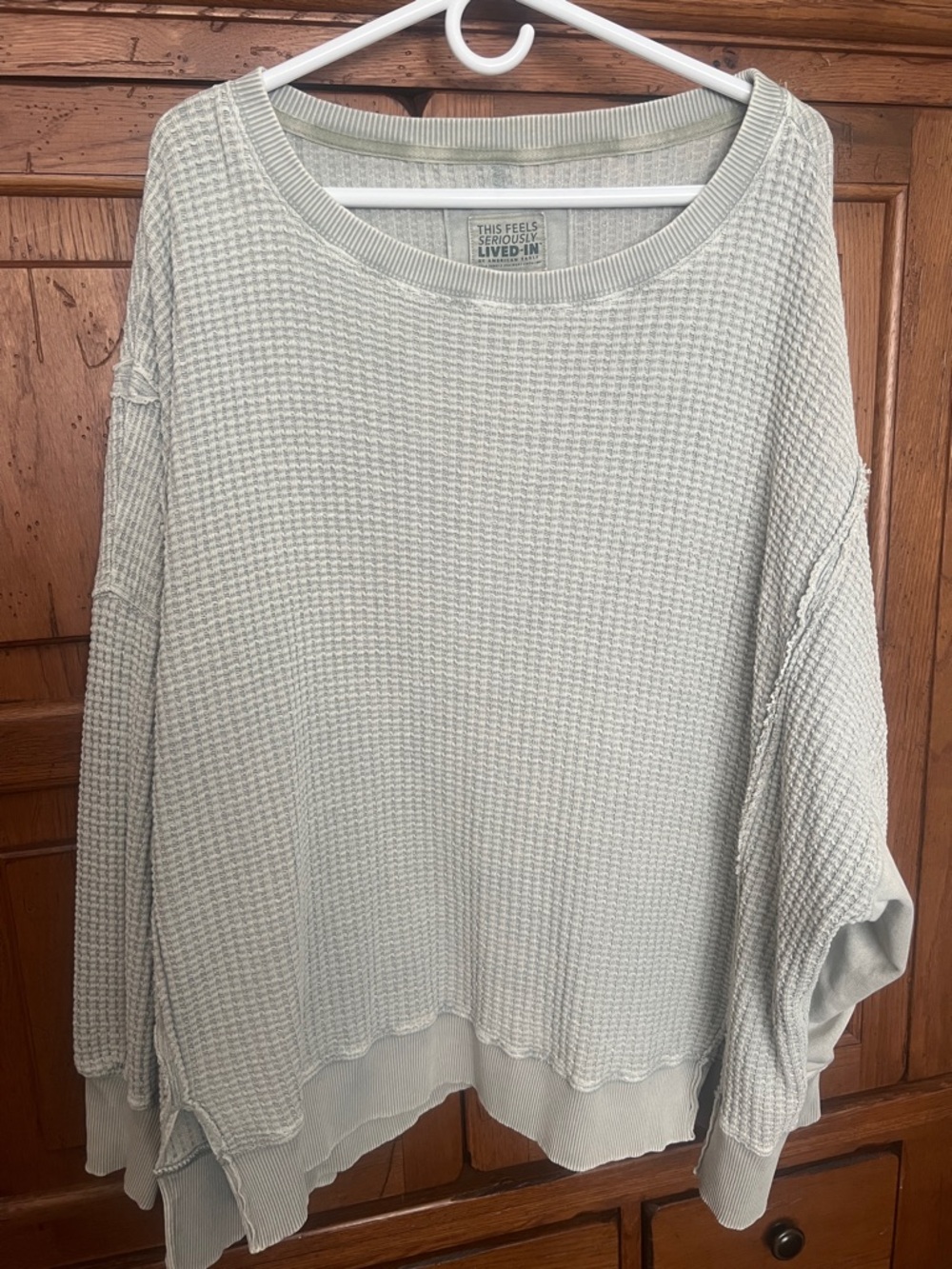 American Eagle Outfitters Light Sage Waffle Knit Pullover